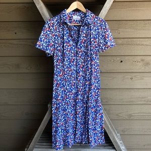 Vintage Blue and Red Cherry Print Mod Dress
